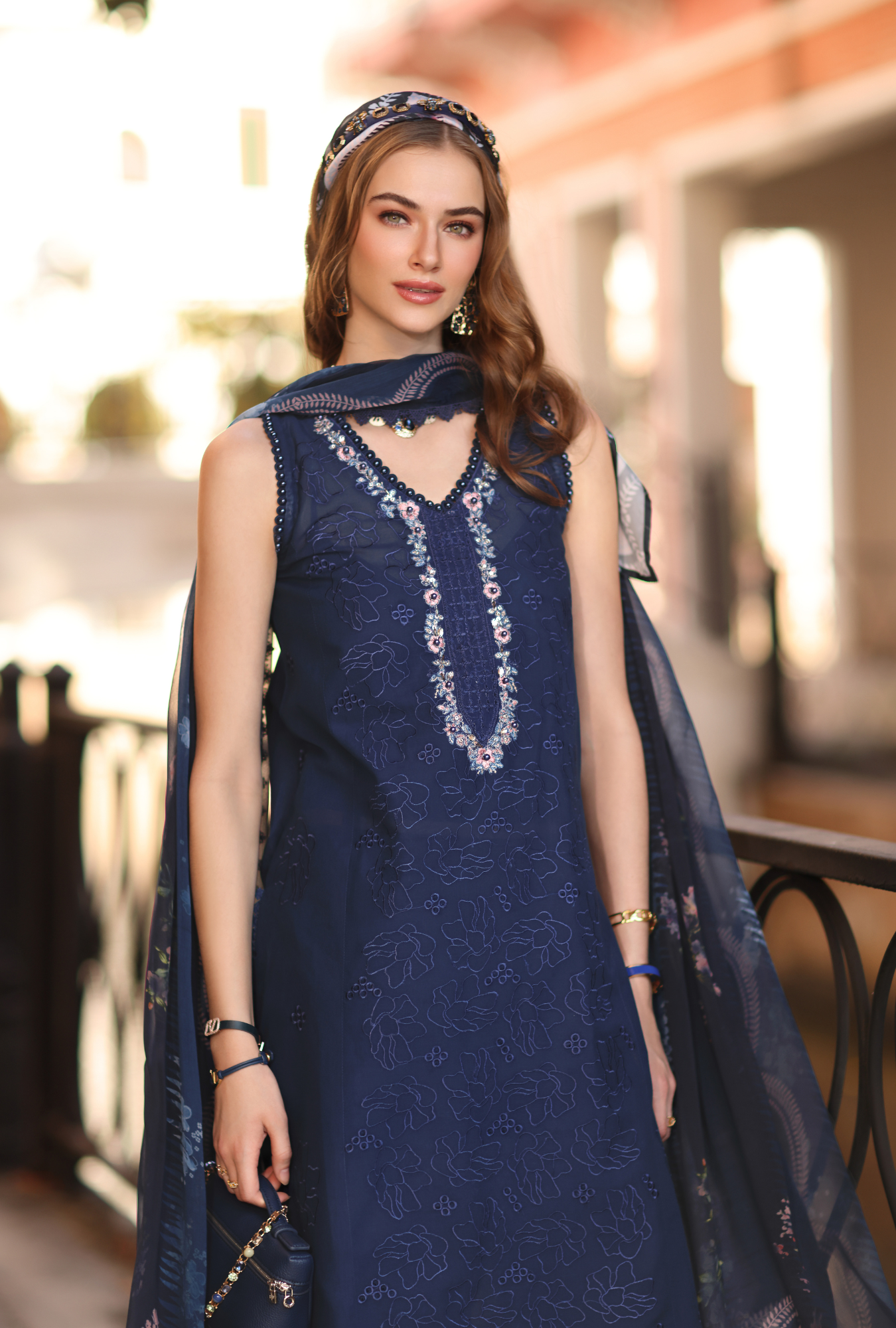 Noor by Saadia Asad | Eid Luxe Printkhaas 26 | D6 - A - Imperial Blue - Luxury Dress - available at Maria Faisal in UK and USA.