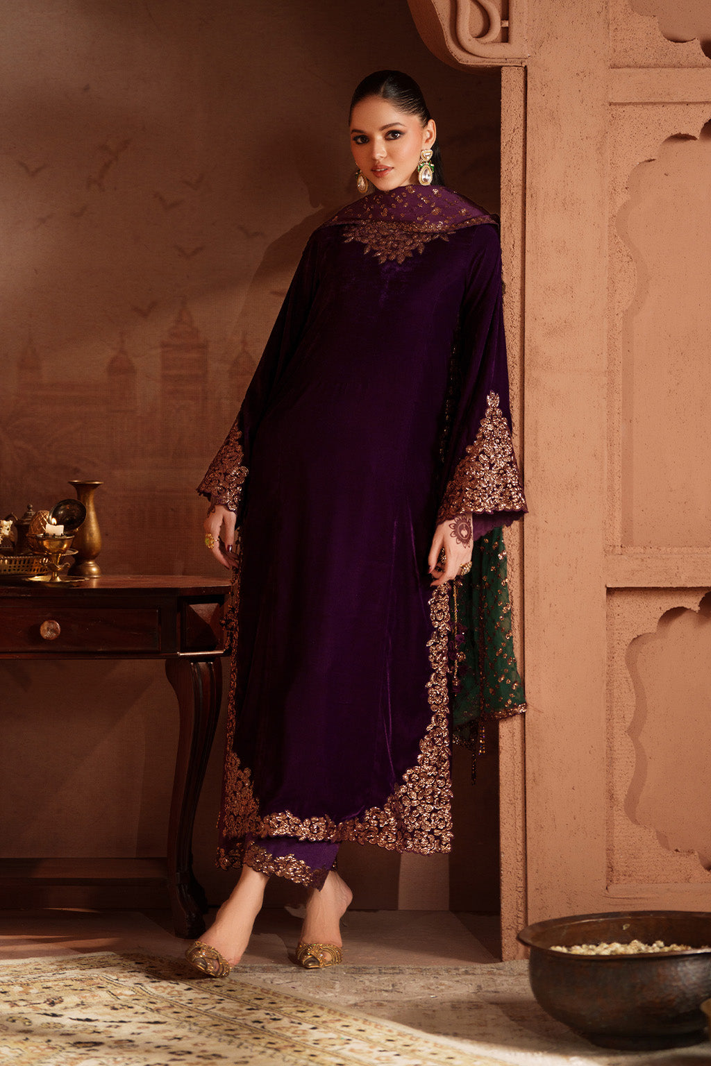 Iznik | Velvet 25 | IV-57 Embroidered Velvet - Formal Dress - available at Maria Faisal in UK and USA.