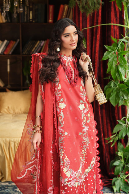 Maryam Hussain | Luxury Lawn 26 | Crimson - Luxury Dress - available at Maria Faisal in UK and USA.