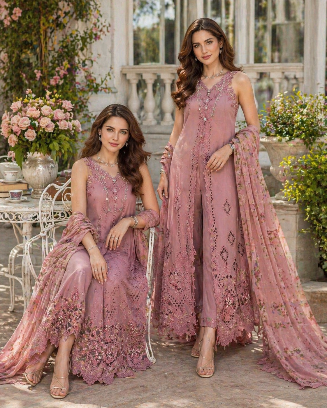 Noor by Saadia Asad | Eid Luxe Chikankari 26 | D8 - Rosewood Blush - Luxury Dress - available at Maria Faisal in UK and USA.