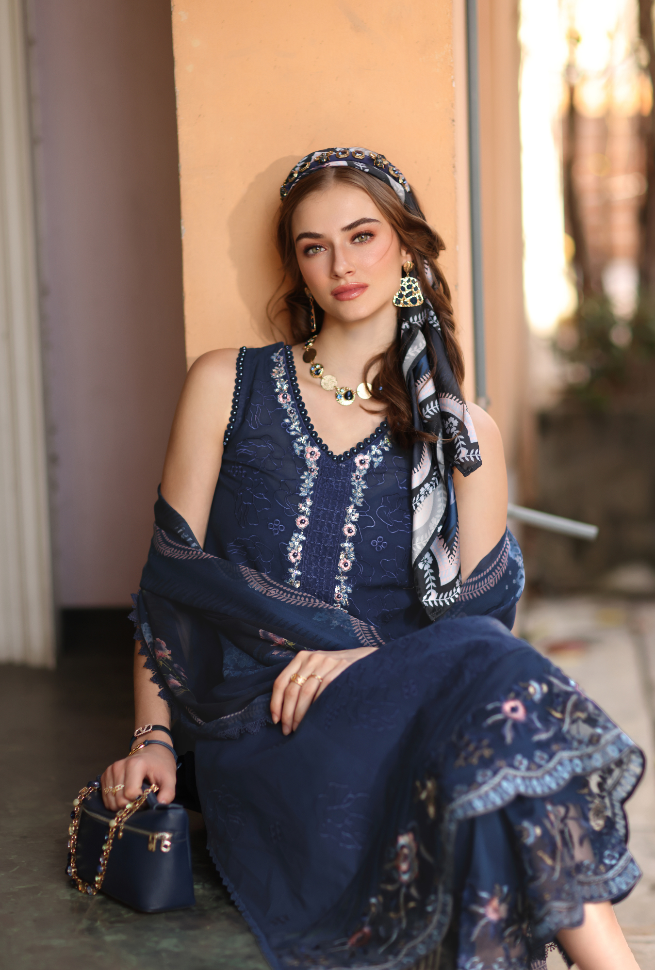Noor by Saadia Asad | Eid Luxe Printkhaas 26 | D6 - A - Imperial Blue - Luxury Dress - available at Maria Faisal in UK and USA.