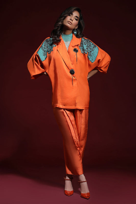Wardha Saleem | Luxury Pret Fusion Wear | PANTHERA (ORANGE) CORD-SET (2PC) - Ladies Clothes 