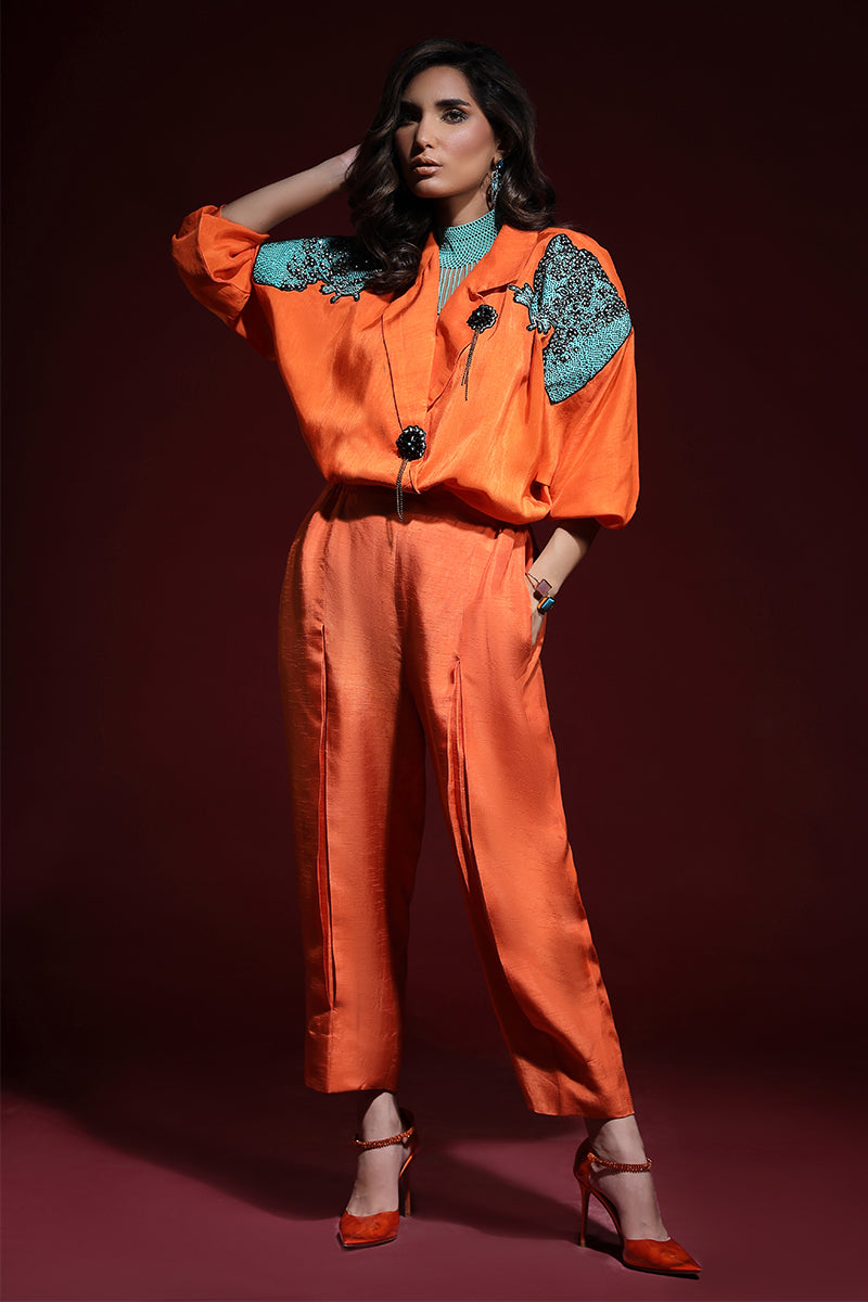 Wardha Saleem | Luxury Pret Fusion Wear | PANTHERA (ORANGE) CORD-SET (2PC) - Ladies Clothes 