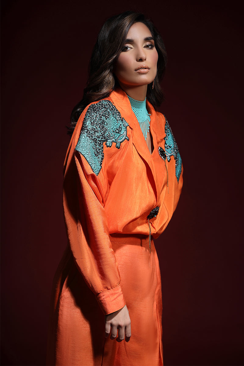 Wardha Saleem | Luxury Pret Fusion Wear | PANTHERA (ORANGE) CORD-SET (2PC) - Ladies Clothes 