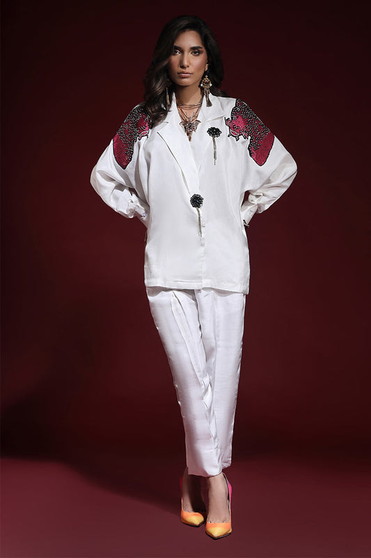 Wardha Saleem | Luxury Pret Fusion Wear | PANTHERA (WHITE) CORD-SET (2PC) - Ladies Clothes 