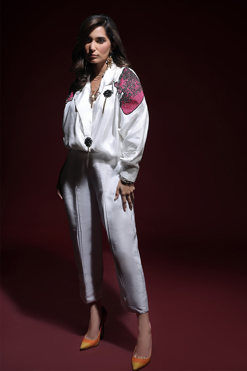 Wardha Saleem | Luxury Pret Fusion Wear | PANTHERA (WHITE) CORD-SET (2PC) - Ladies Clothes 