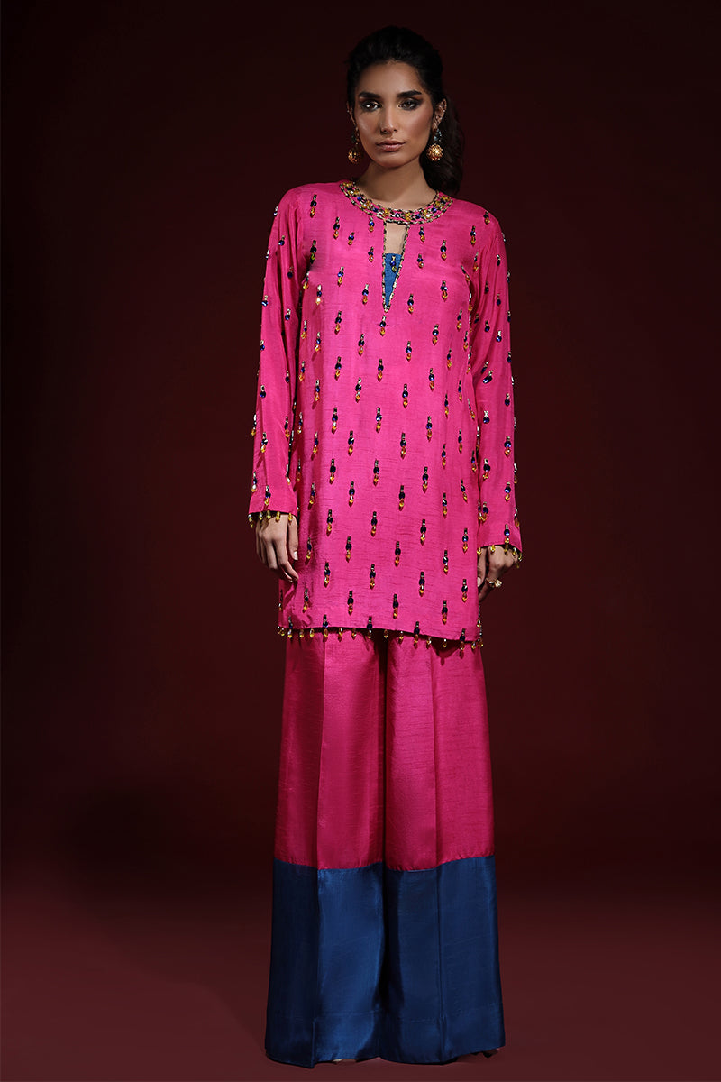 Wardha Saleem | Luxury Pret Fusion Wear | LUXURA (HOT PINK) CORD-SET (2PC) - Ladies Clothes 