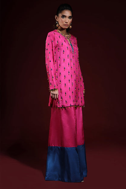 Wardha Saleem | Luxury Pret Fusion Wear | LUXURA (HOT PINK) CORD-SET (2PC) - Ladies Clothes 