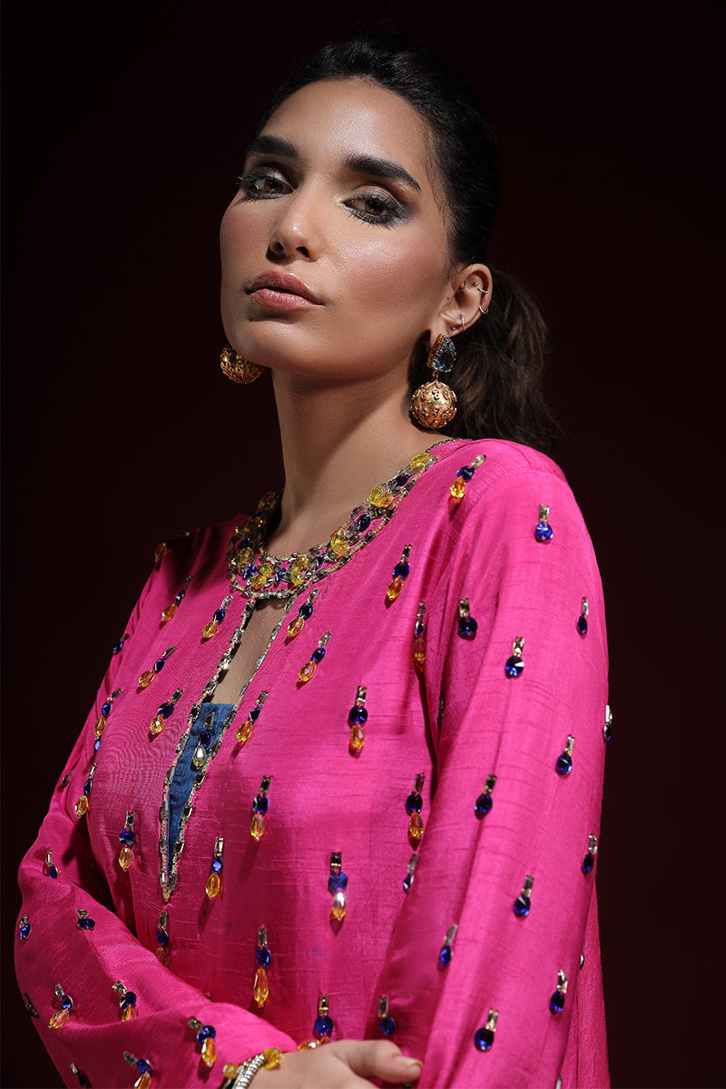 Wardha Saleem | Luxury Pret Fusion Wear | LUXURA (HOT PINK) CORD-SET (2PC) - Ladies Clothes 