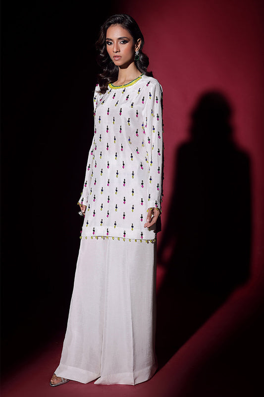 Wardha Saleem | Luxury Pret Fusion Wear | LUXURA (WHITE) CORD-SET (2PC) - Ladies Clothes 