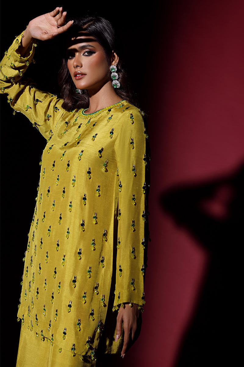 Wardha Saleem | Luxury Pret Fusion Wear | LUXURA (LIME GREEN) CORD-SET (2PC) - Ladies Clothes 