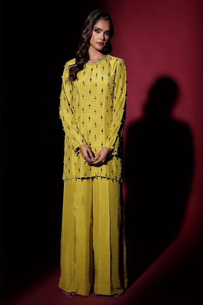 Wardha Saleem | Luxury Pret Fusion Wear | LUXURA (LIME GREEN) CORD-SET (2PC) - Ladies Clothes 