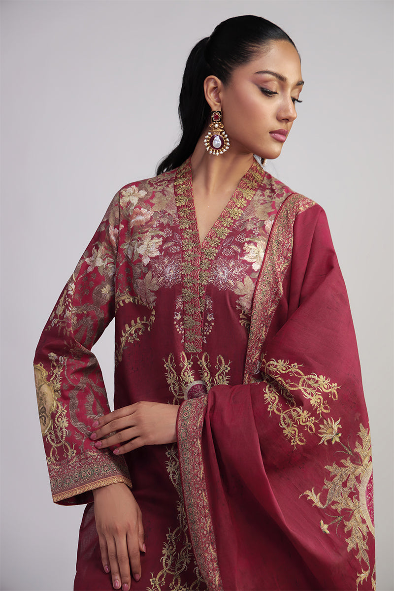 Shamaeel Ansari | Bagh e Bahar Lawn | Surkh Mahal - Luxury Dress - available at Maria Faisal in UK and USA.