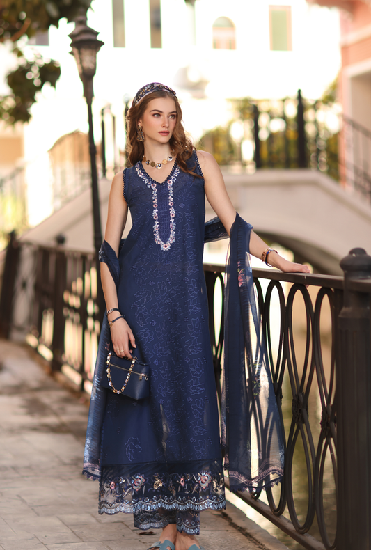 Noor by Saadia Asad | Eid Luxe Printkhaas 26 | D6 - A - Imperial Blue - Luxury Dress - available at Maria Faisal in UK and USA.