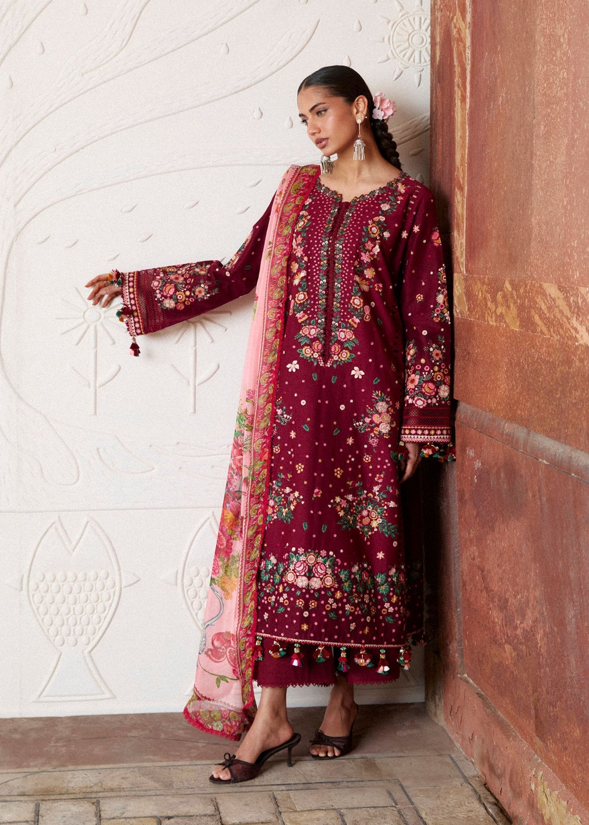 Hussain Rehar | Zan SS26 | Kestane - Luxury Dress - available at Maria Faisal in UK and USA.