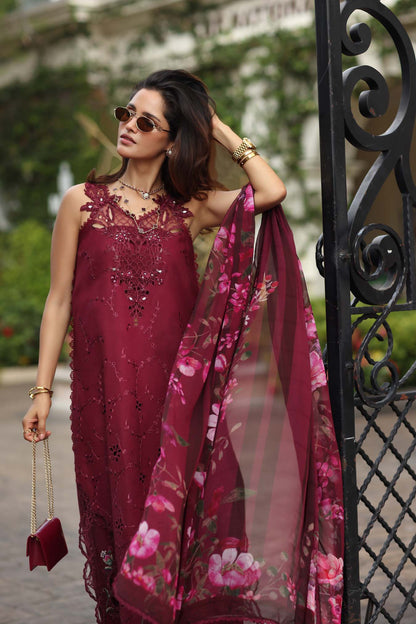 Noor by Saadia Asad | Eid Luxe Chikankari 26 | D3 -Bordeaux - Luxury Dress - available at Maria Faisal in UK and USA.