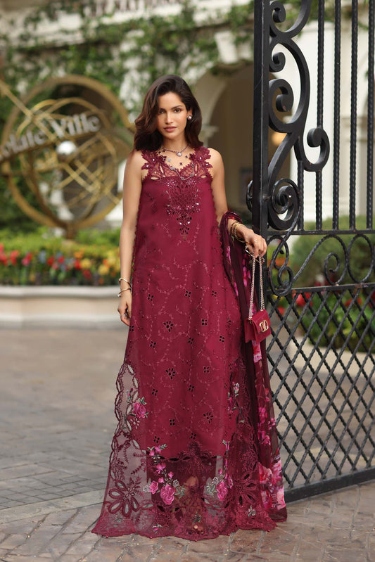 Noor by Saadia Asad | Eid Luxe Chikankari 26 | D3 -Bordeaux - Luxury Dress - available at Maria Faisal in UK and USA.