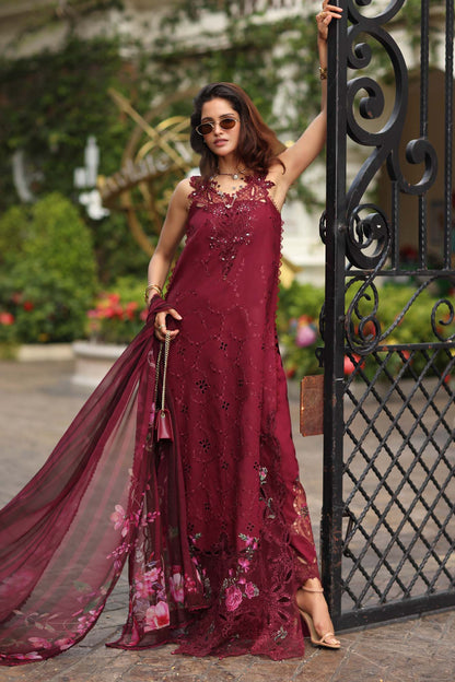 Noor by Saadia Asad | Eid Luxe Chikankari 26 | D3 -Bordeaux - Luxury Dress - available at Maria Faisal in UK and USA.