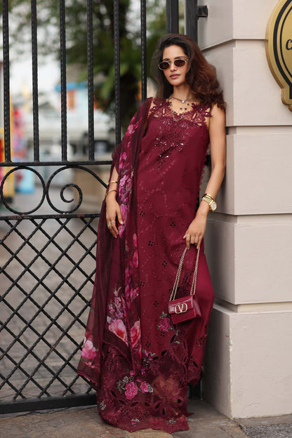 Noor by Saadia Asad | Eid Luxe Chikankari 26 | D3 -Bordeaux - Luxury Dress - available at Maria Faisal in UK and USA.