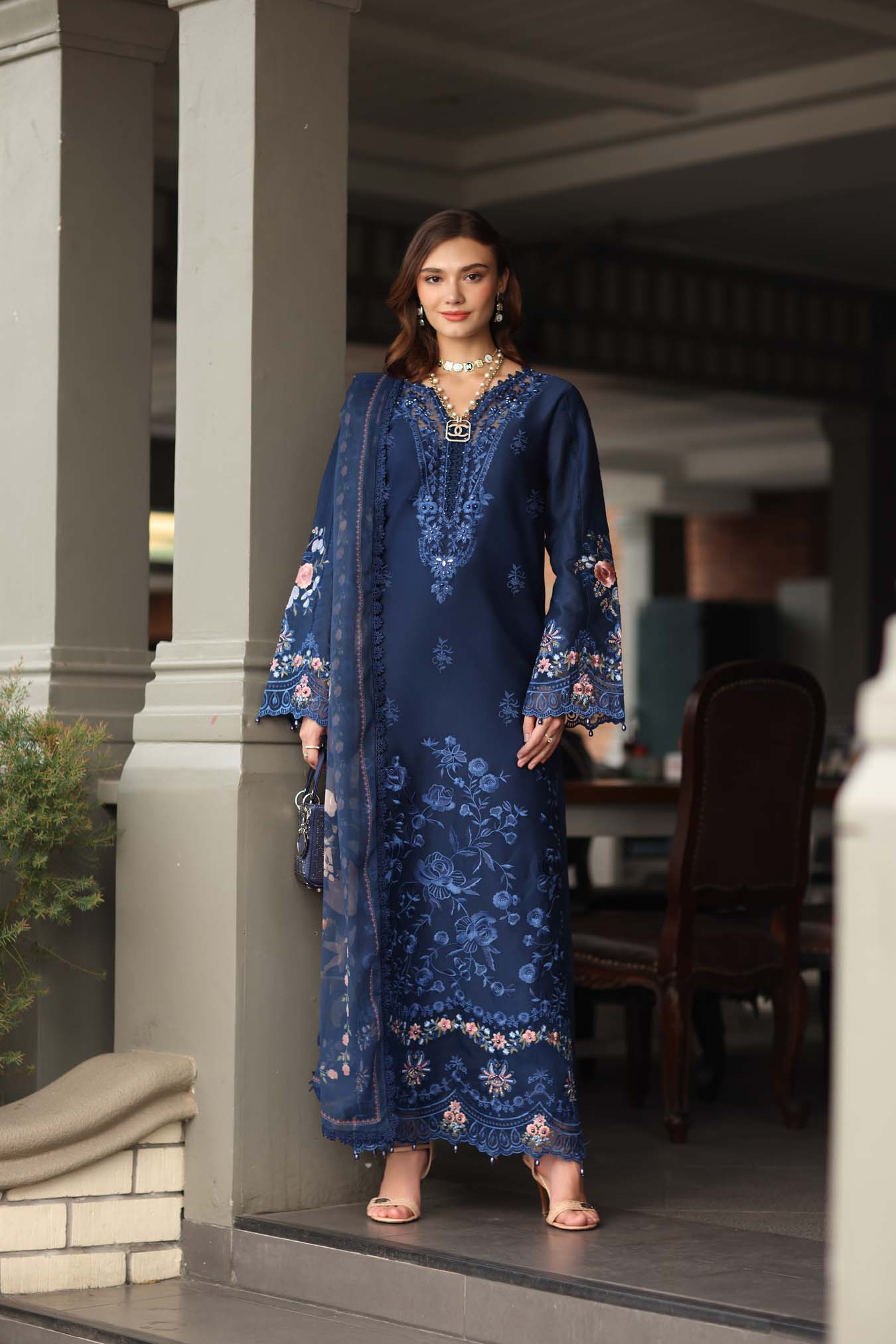 Noor by Saadia Asad | Eid Luxe Chikankari 26 | D11 - Sapphire Blue - Luxury Dress - available at Maria Faisal in UK and USA.
