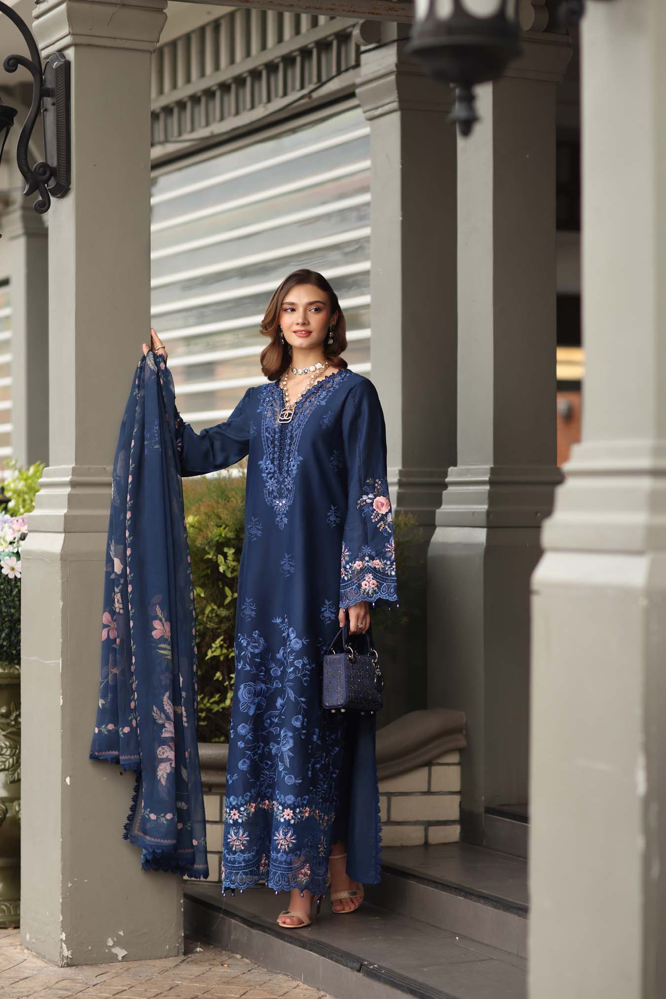 Noor by Saadia Asad | Eid Luxe Chikankari 26 | D11 - Sapphire Blue - Luxury Dress - available at Maria Faisal in UK and USA.
