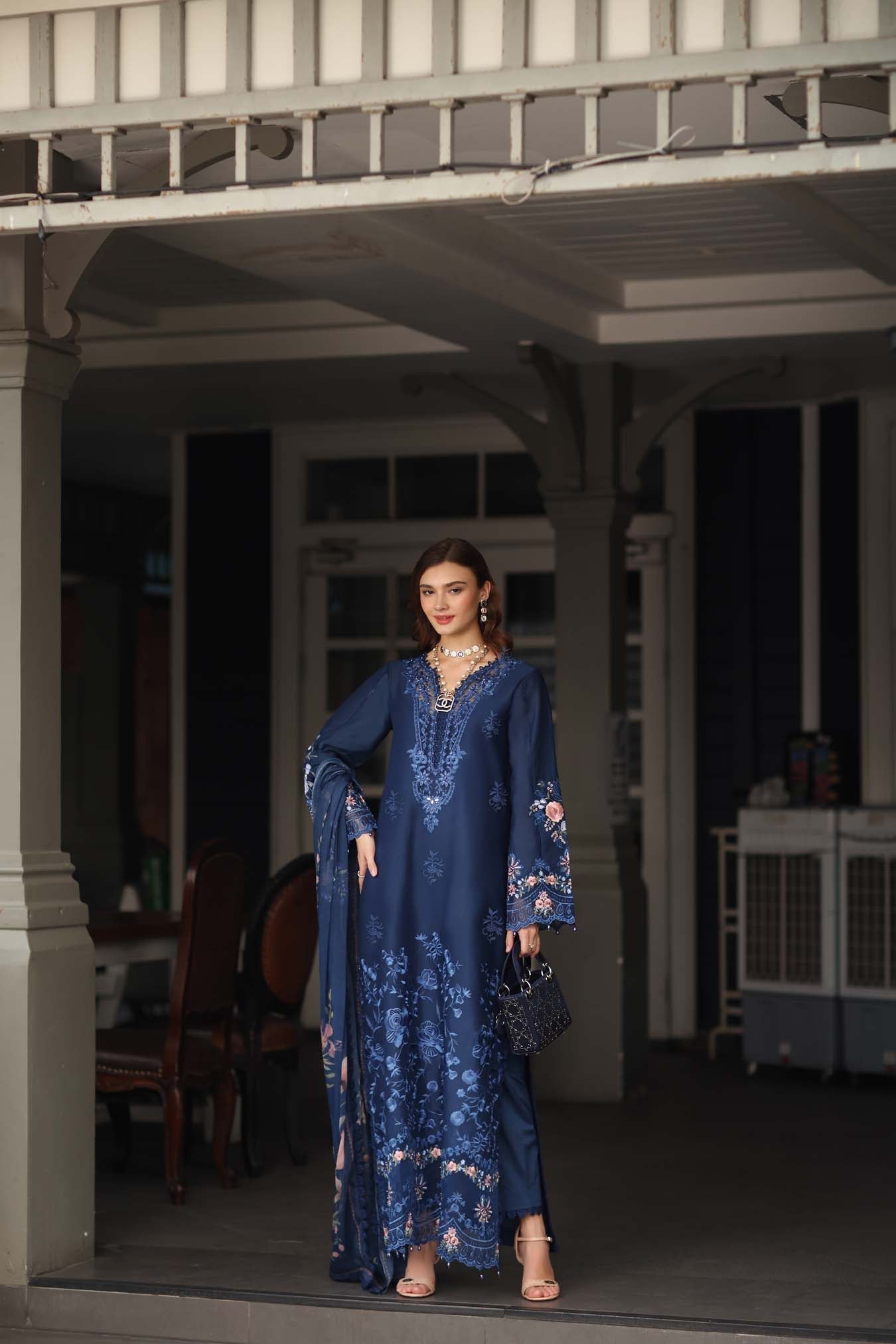 Noor by Saadia Asad | Eid Luxe Chikankari 26 | D11 - Sapphire Blue - Luxury Dress - available at Maria Faisal in UK and USA.