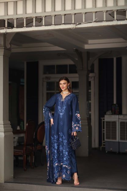 Noor by Saadia Asad | Eid Luxe Chikankari 26 | D11 - Sapphire Blue - Luxury Dress - available at Maria Faisal in UK and USA.