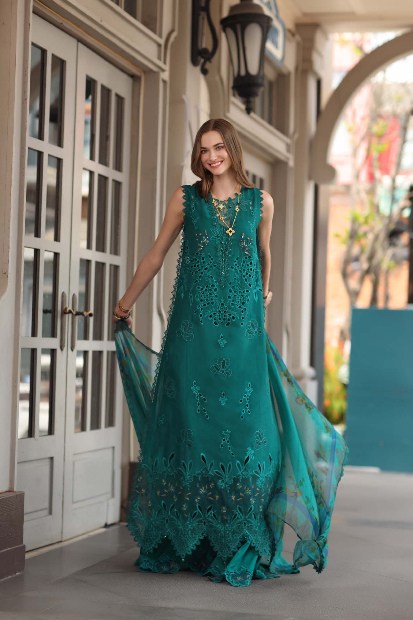 Noor by Saadia Asad | Eid Luxe Chikankari 26 | D1 - Malachite Green - Luxury Dress - available at Maria Faisal in UK and USA.
