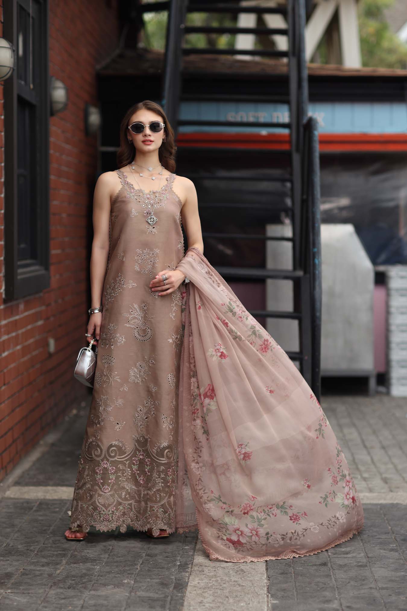 Noor by Saadia Asad | Eid Luxe Chikankari 26 | D12 - Etoupe love - Luxury Dress - available at Maria Faisal in UK and USA.