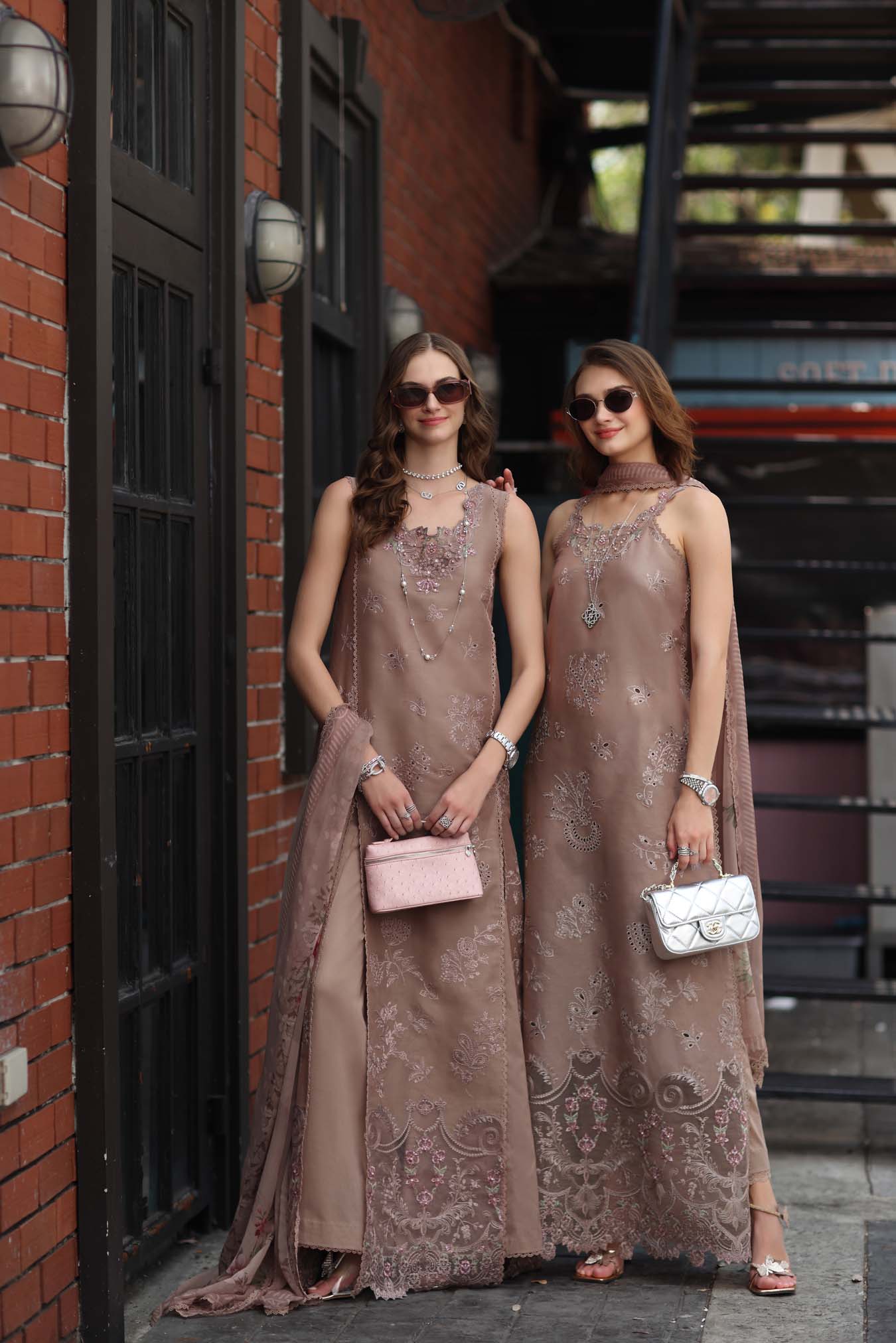Noor by Saadia Asad | Eid Luxe Chikankari 26 | D12 - Etoupe love - Luxury Dress - available at Maria Faisal in UK and USA.