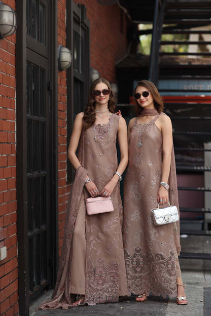 Noor by Saadia Asad | Eid Luxe Chikankari 26 | D12 - Etoupe love - Luxury Dress - available at Maria Faisal in UK and USA.
