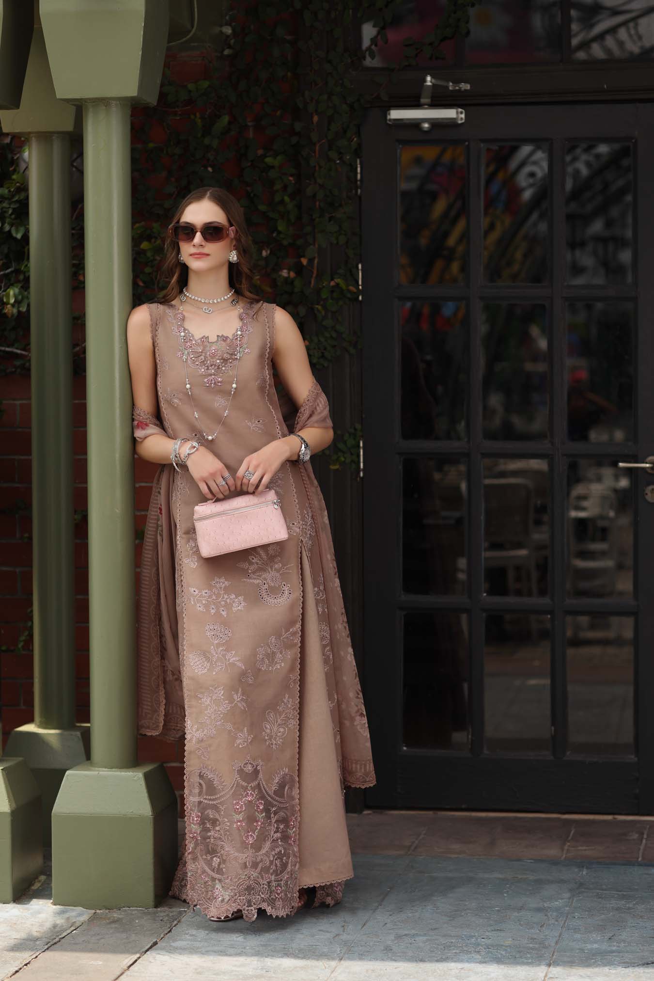 Noor by Saadia Asad | Eid Luxe Chikankari 26 | D12 - Etoupe love - Luxury Dress - available at Maria Faisal in UK and USA.