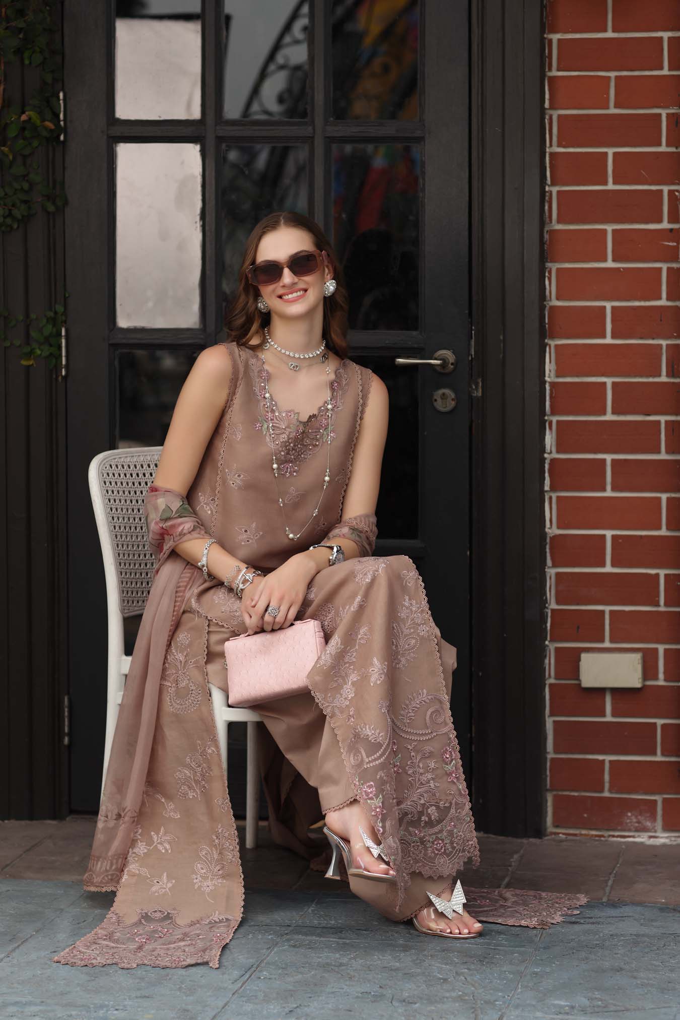 Noor by Saadia Asad | Eid Luxe Chikankari 26 | D12 - Etoupe love - Luxury Dress - available at Maria Faisal in UK and USA.