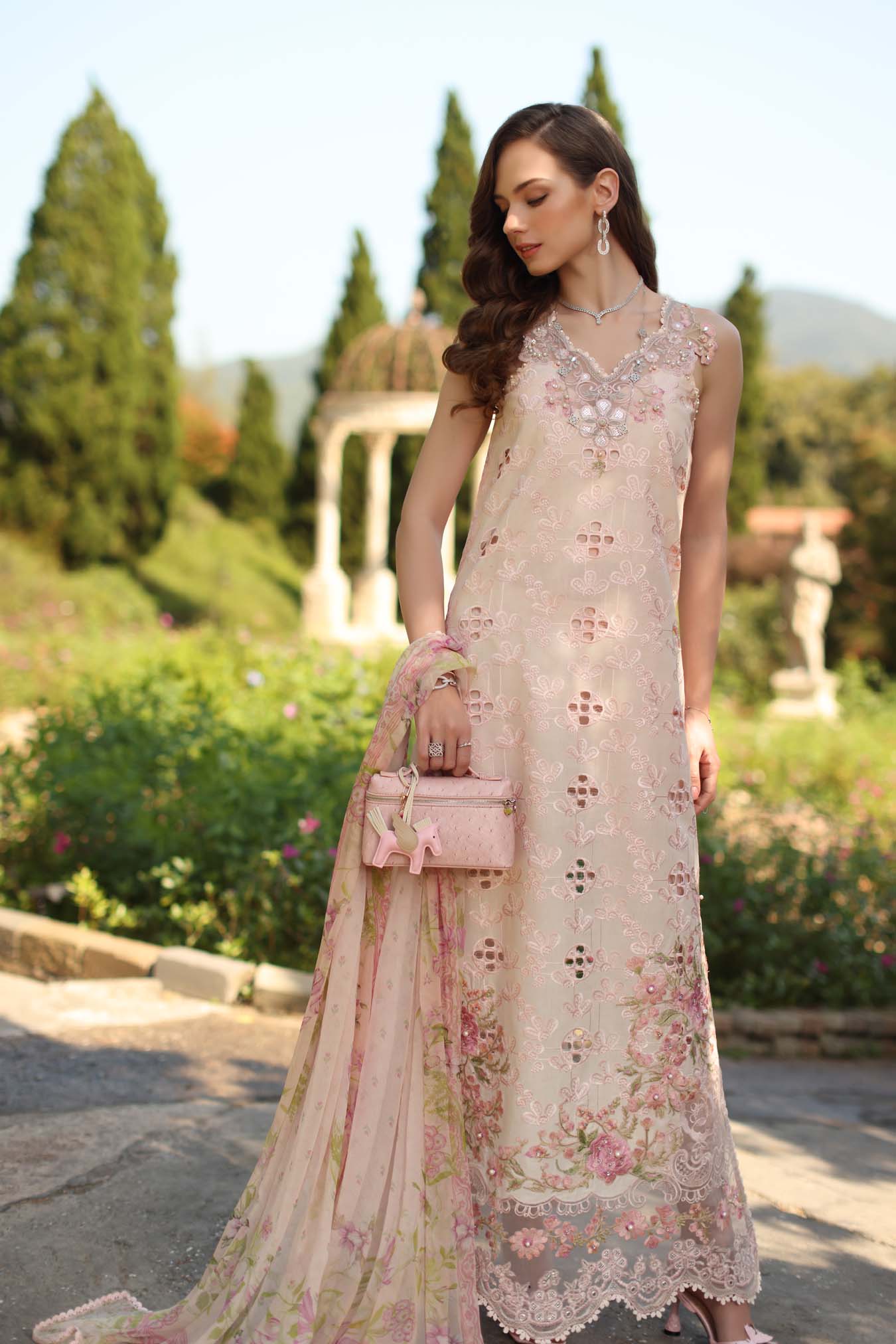 Saadia Asad | Luxury Eid Schiffli Laserkari 26 | D7 - A - Florine - Luxury Dress - available at Maria Faisal in UK and USA.