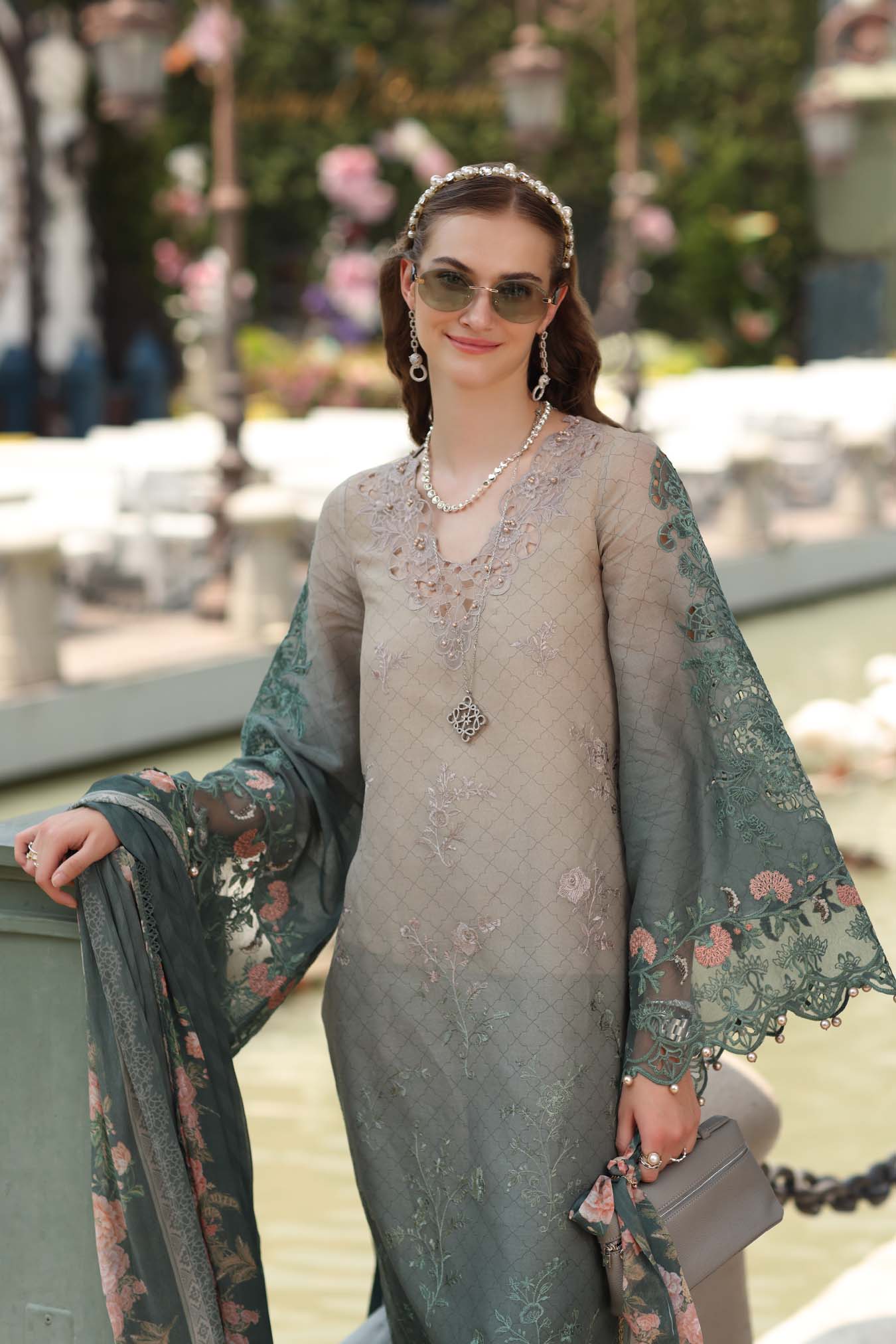 Noor by Saadia Asad | Eid Luxe Chikankari 26 | D4 - Smoke Zinc - Luxury Dress - available at Maria Faisal in UK and USA.