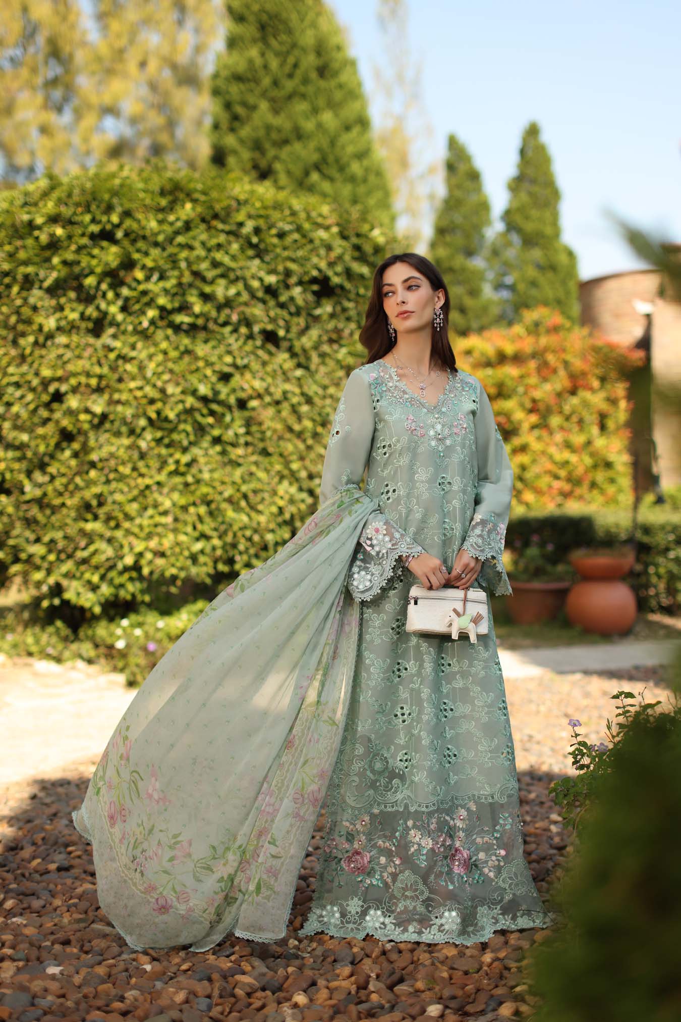 Saadia Asad | Luxury Eid Schiffli Laserkari 26 | D7 - B - Florine - Luxury Dress - available at Maria Faisal in UK and USA.