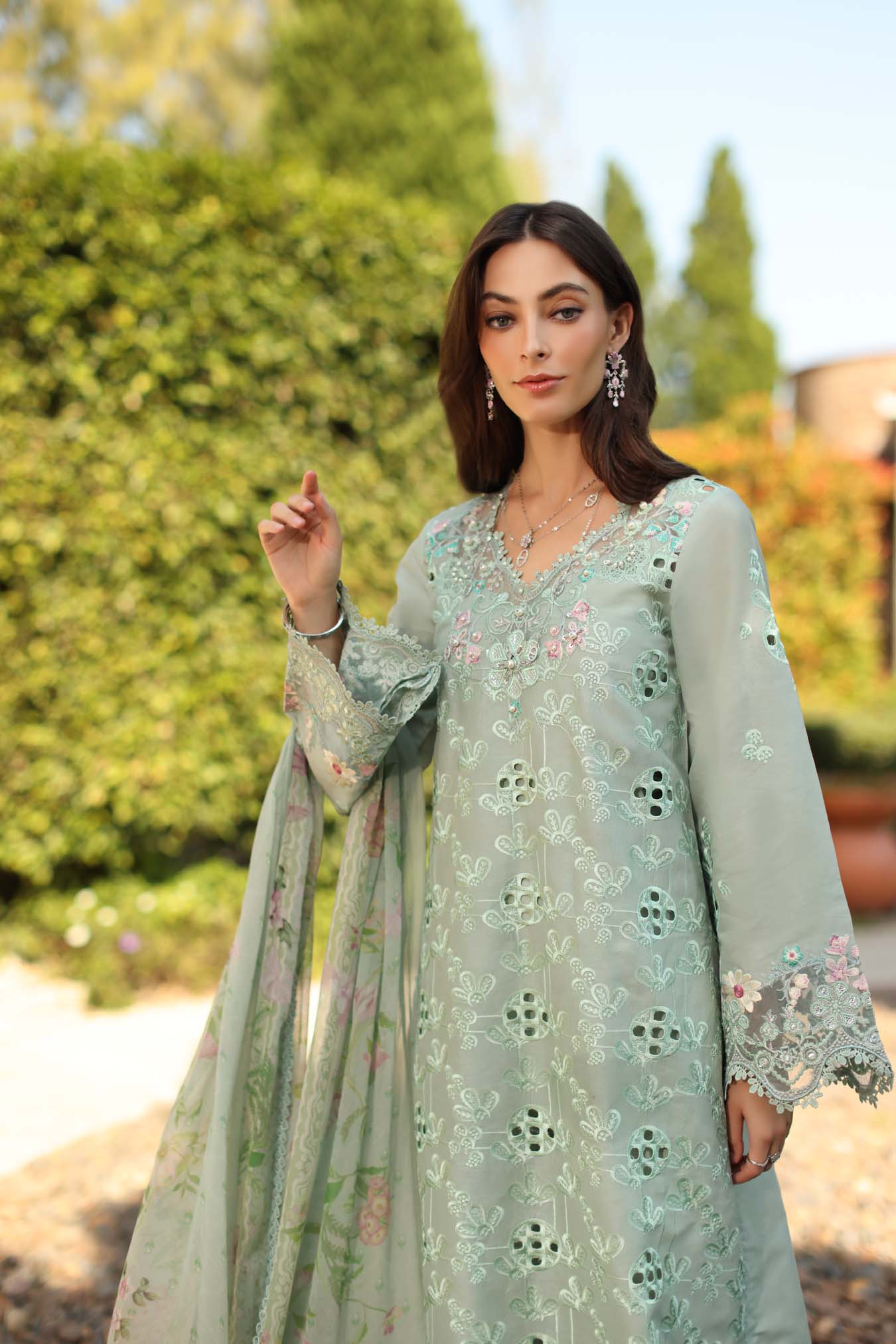 Saadia Asad | Luxury Eid Schiffli Laserkari 26 | D7 - B - Florine - Luxury Dress - available at Maria Faisal in UK and USA.