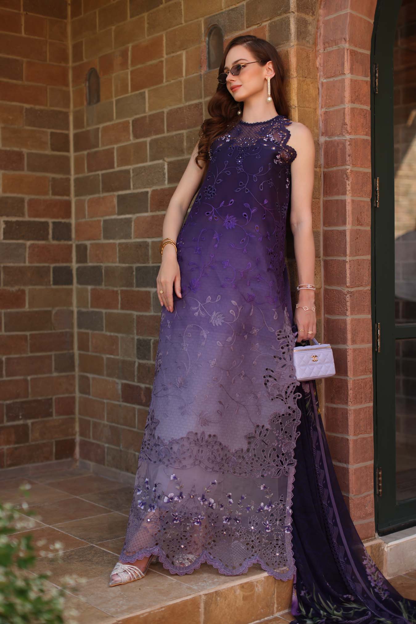 Saadia Asad | Luxury Eid Schiffli Laserkari 26 | D4 - A - Seraphine - Luxury Dress - available at Maria Faisal in UK and USA.