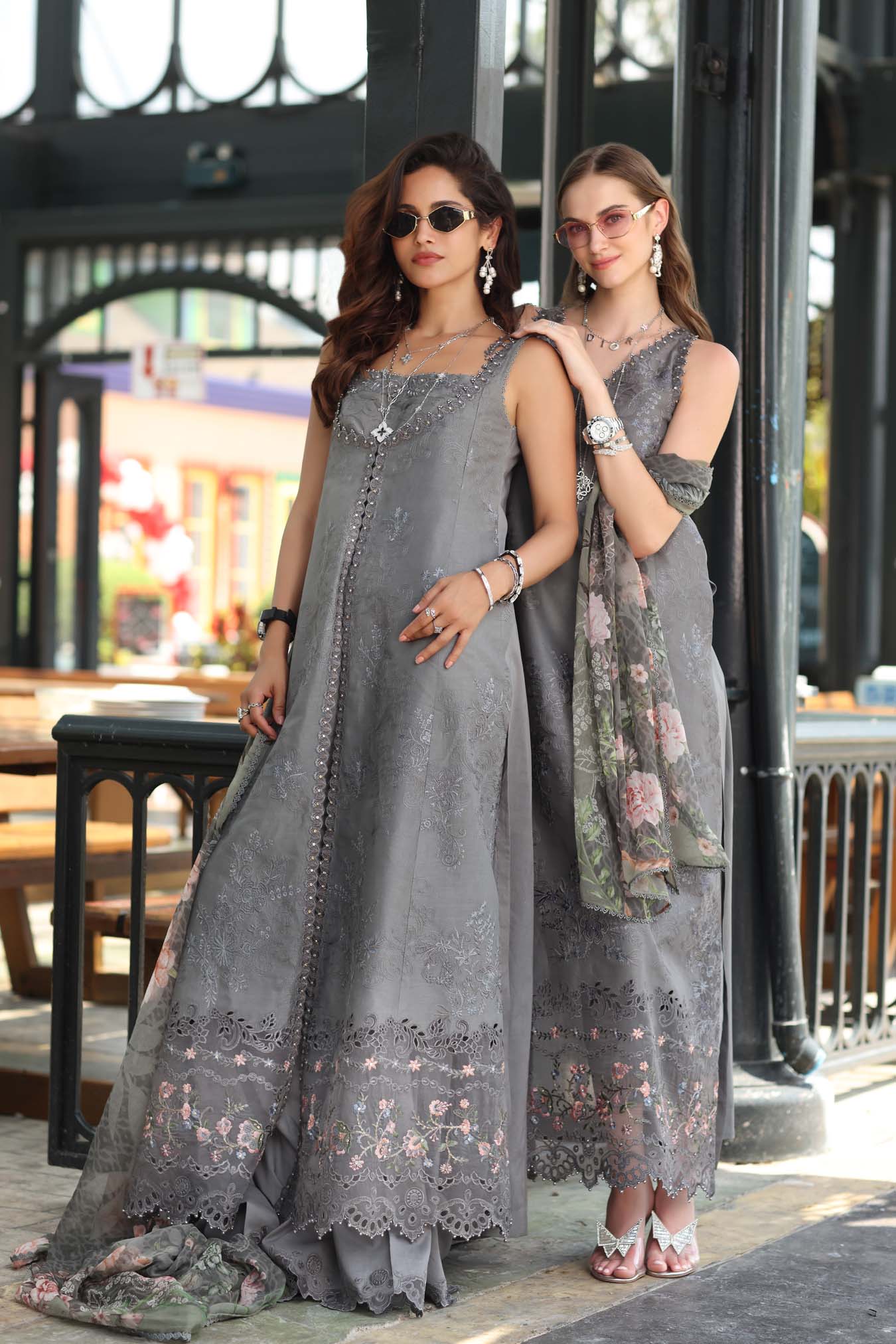 Noor by Saadia Asad | Eid Luxe Chikankari 26 | D9 - Shadow Grey - Luxury Dress - available at Maria Faisal in UK and USA.
