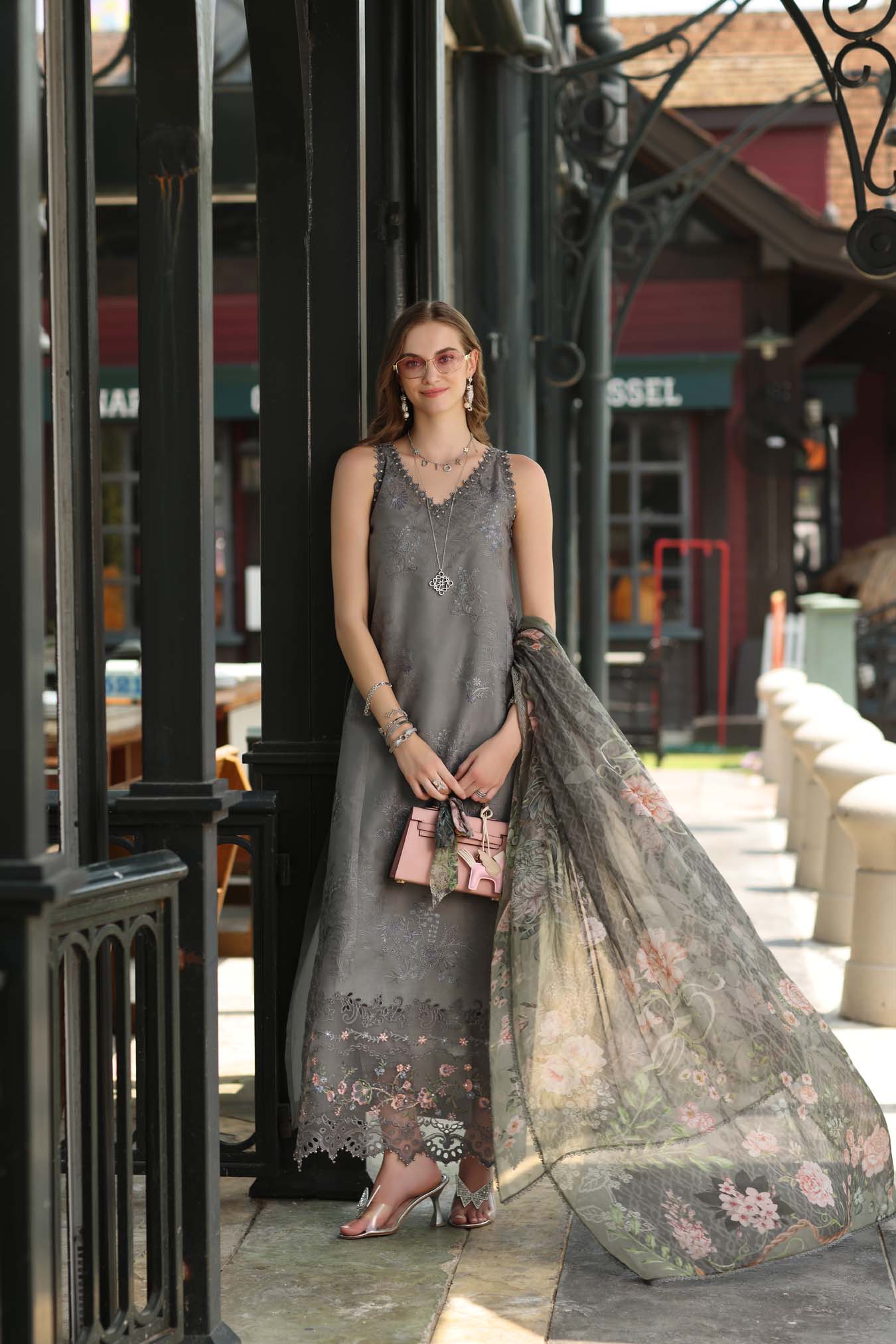 Noor by Saadia Asad | Eid Luxe Chikankari 26 | D9 - Shadow Grey - Luxury Dress - available at Maria Faisal in UK and USA.