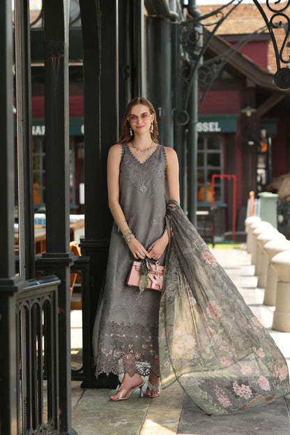 Noor by Saadia Asad | Eid Luxe Chikankari 26 | D9 - Shadow Grey - Luxury Dress - available at Maria Faisal in UK and USA.