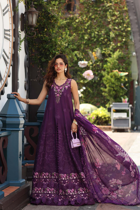Noor by Saadia Asad | Eid Luxe Chikankari 26 | D7 - Aubergine Bloom - Luxury Dress - available at Maria Faisal in UK and USA.