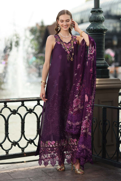 Noor by Saadia Asad | Eid Luxe Chikankari 26 | D7 - Aubergine Bloom - Luxury Dress - available at Maria Faisal in UK and USA.