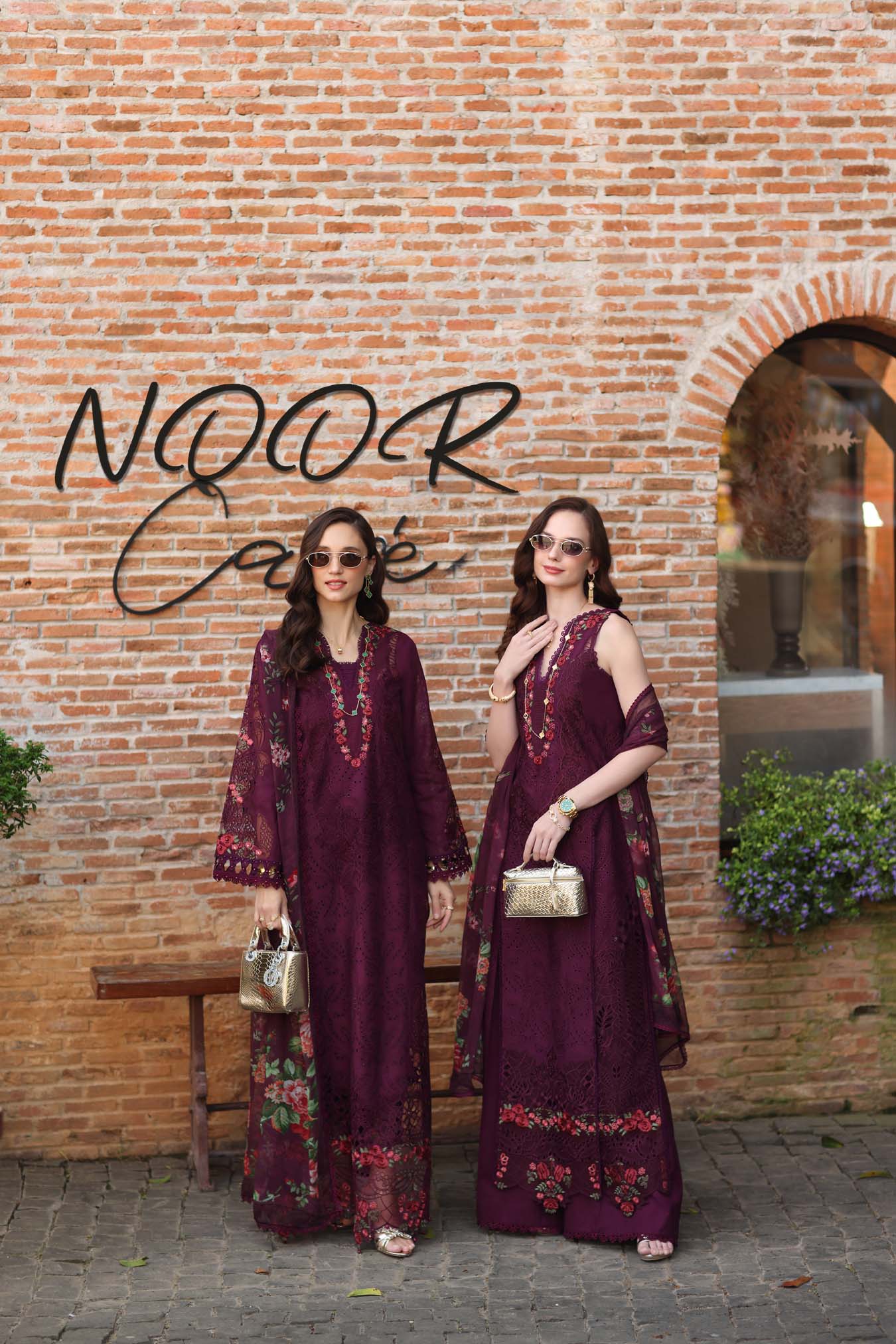 Noor by Saadia Asad | Luxury Eid Schiffli Laserkari 26 | D10 -Plum Royal - Luxury Dress - available at Maria Faisal in UK and USA.