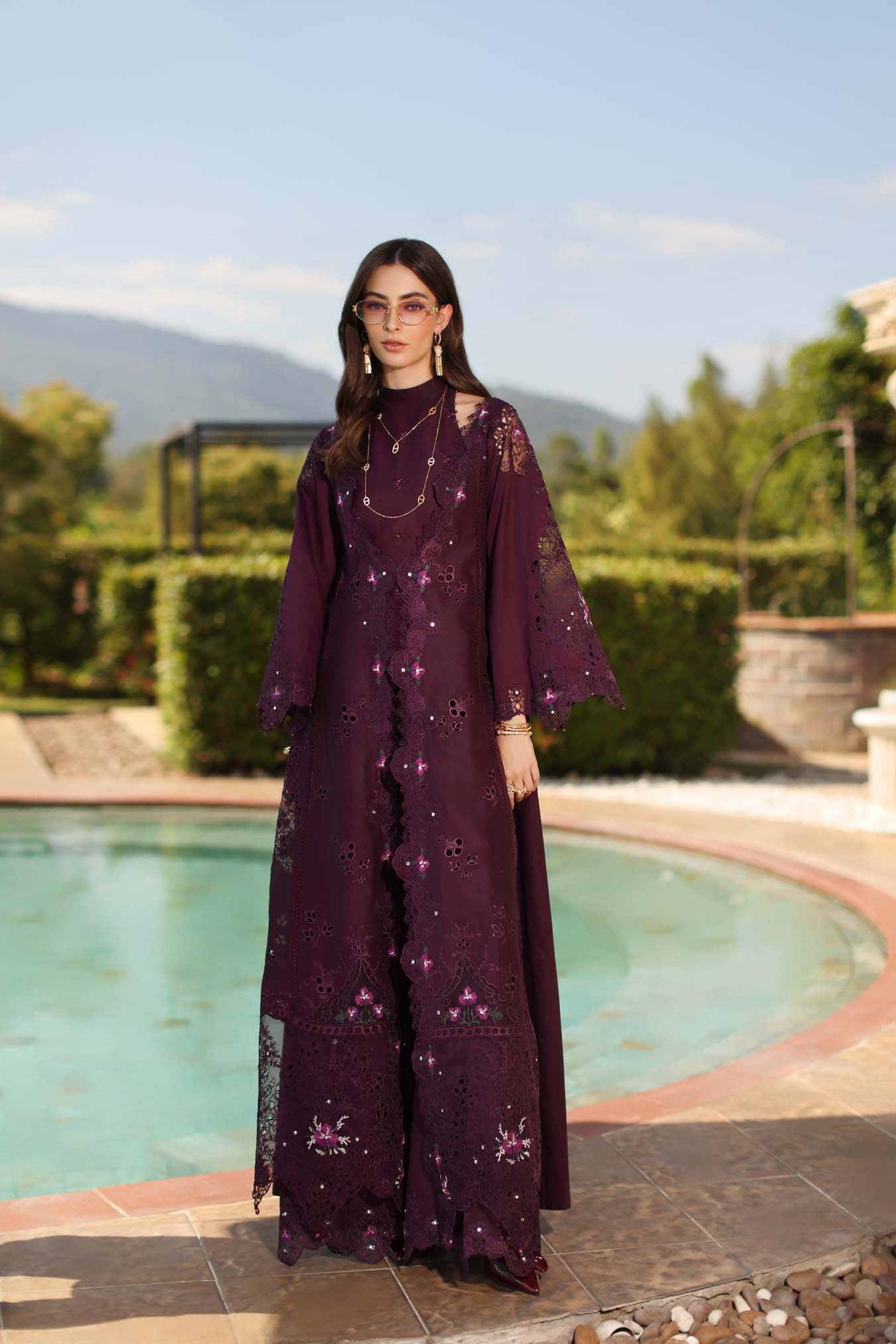 Saadia Asad | Luxury Eid Schiffli Laserkari 26 | D8 - B - Selene - Luxury Dress - available at Maria Faisal in UK and USA.