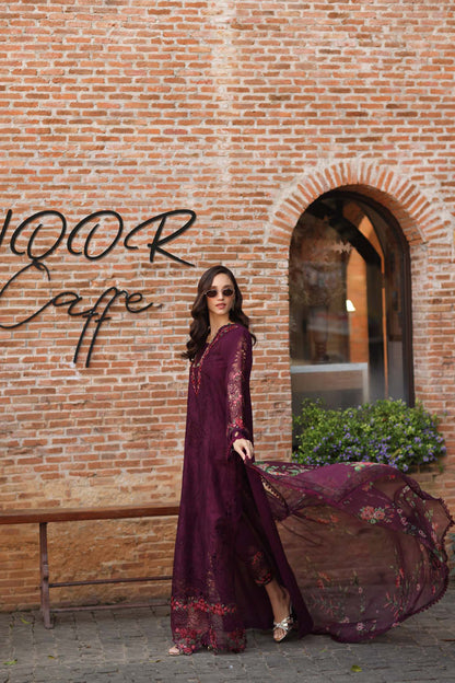 Noor by Saadia Asad | Luxury Eid Schiffli Laserkari 26 | D10 -Plum Royal - Luxury Dress - available at Maria Faisal in UK and USA.
