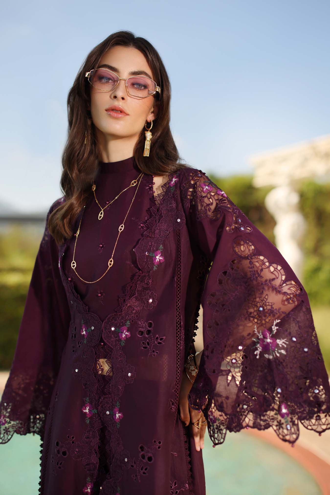 Saadia Asad | Luxury Eid Schiffli Laserkari 26 | D8 - B - Selene - Luxury Dress - available at Maria Faisal in UK and USA.