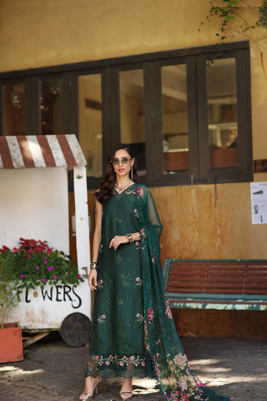 Noor by Saadia Asad | Luxury Eid Schiffli Laserkari 26 | D11 - Emerald Jewel - Luxury Dress - available at Maria Faisal in UK and USA.