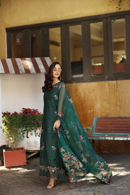 Noor by Saadia Asad | Luxury Eid Schiffli Laserkari 26 | D11 - Emerald Jewel - Luxury Dress - available at Maria Faisal in UK and USA.