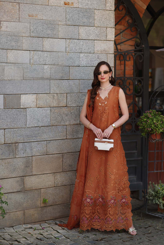 Noor by Saadia Asad | Luxury Eid Schiffli Laserkari 26 | D6 -Amber Rustique - Luxury Dress - available at Maria Faisal in UK and USA.
